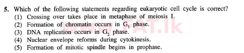 National Syllabus : Advanced Level (A/L) Biology - 2020 October - Paper I (New Syllabus) (English Medium) 5 1