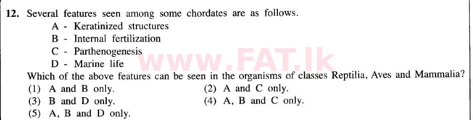 National Syllabus : Advanced Level (A/L) Biology - 2020 October - Paper I (New Syllabus) (English Medium) 12 1