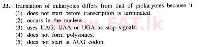 National Syllabus : Advanced Level (A/L) Biology - 2020 October - Paper I (New Syllabus) (English Medium) 33 1
