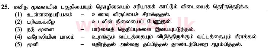 உள்ளூர் பாடத்திட்டம் : உயர்தரம் (உ/த) உயிரியல் - 2020 அக்டோபர் - தாள்கள் I (புதிய பாடத்திட்டம்) (தமிழ் மொழிமூலம்) 25 1