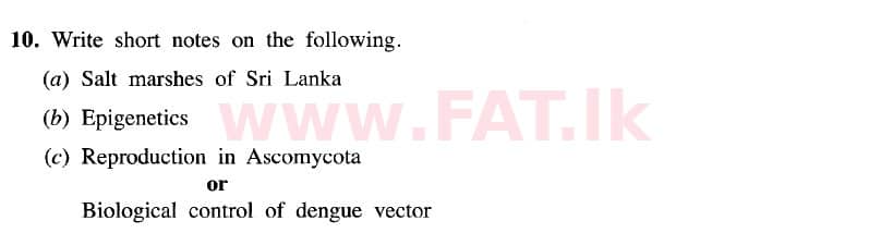 National Syllabus : Advanced Level (A/L) Biology - 2020 October - Paper II (New Syllabus) (English Medium) 10 1