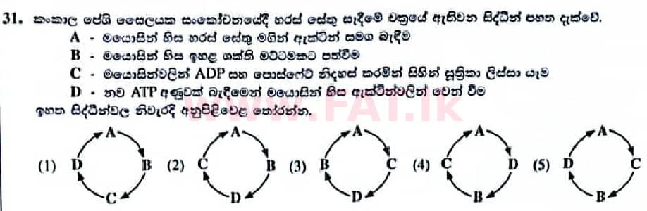 உள்ளூர் பாடத்திட்டம் : உயர்தரம் (உ/த) உயிரியல் - 2022 ஜனவரி - தாள்கள் I (සිංහල மொழிமூலம்) 31 1