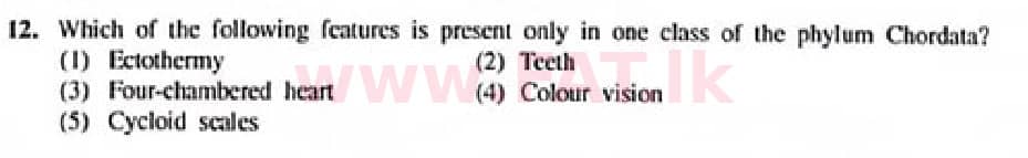 දේශීය විෂය නිර්දේශය : උසස් පෙළ (A/L) ජීව විද්‍යාව - 2022 ජනවාරි - ප්‍රශ්න පත්‍රය I (English මාධ්‍යය) 12 1