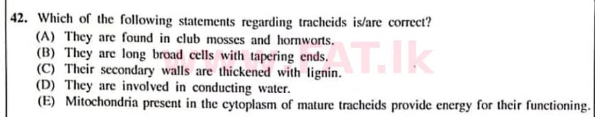 உள்ளூர் பாடத்திட்டம் : உயர்தரம் (உ/த) உயிரியல் - 2022 ஜனவரி - தாள்கள் I (English மொழிமூலம்) 42 2