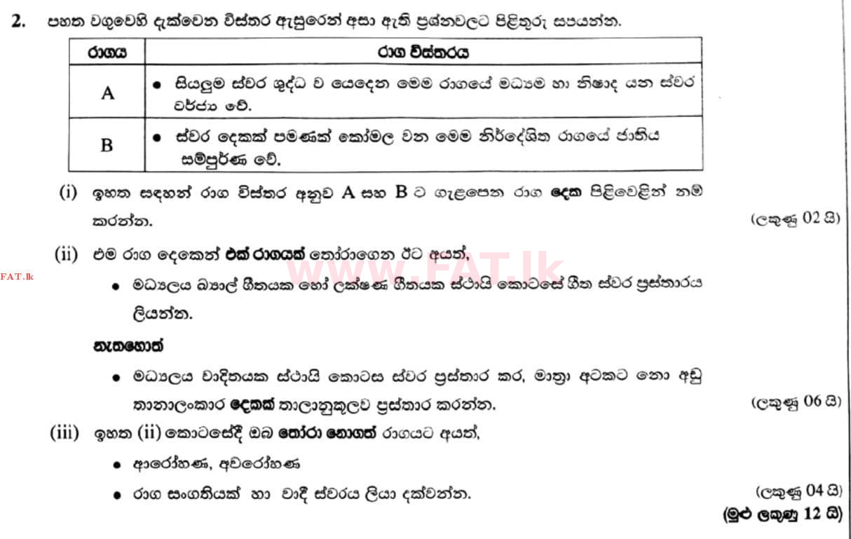 National Syllabus : Ordinary Level (O/L) Music (Oriental) - 2021 May - Paper II (සිංහල Medium) 2 1