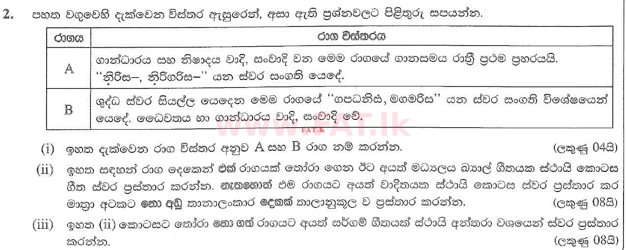National Syllabus : Ordinary Level (O/L) Music (Oriental) - 2020 March - Paper II (සිංහල Medium) 2 1