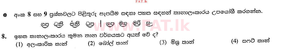 உள்ளூர் பாடத்திட்டம் : சாதாரண நிலை (சா/த) இசை (ஓரியண்டல்) - 2016 டிசம்பர் - தாள்கள் I (සිංහල மொழிமூலம்) 8 1