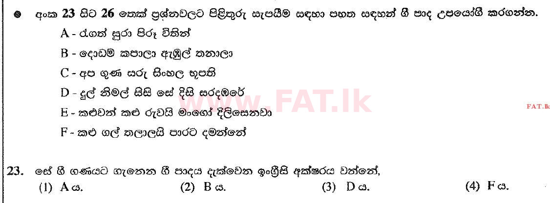 දේශීය විෂය නිර්දේශය : සාමාන්‍ය පෙළ (O/L) සංගීතය (පෙරදිග) - 2016 දෙසැම්බර් - ප්‍රශ්න පත්‍රය I (සිංහල මාධ්‍යය) 23 1