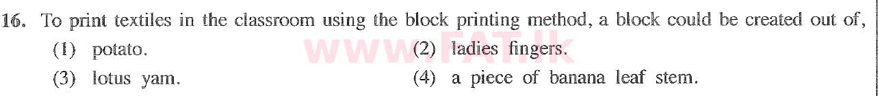 உள்ளூர் பாடத்திட்டம் : சாதாரண நிலை (சா/த) கலை மற்றும் கைவினை - 2020 மார்ச் - தாள்கள் I (English மொழிமூலம்) 16 1