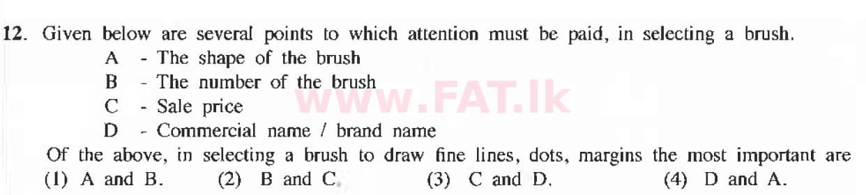 National Syllabus : Ordinary Level (O/L) Arts and Crafts - 2019 March - Paper I (English Medium) 12 1