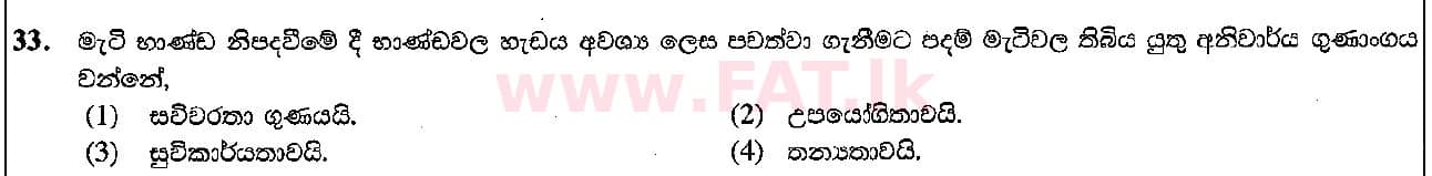 දේශීය විෂය නිර්දේශය : සාමාන්‍ය පෙළ (O/L) ශිල්ප කලා - 2015 දෙසැම්බර් - ප්‍රශ්න පත්‍රය I (සිංහල මාධ්‍යය) 33 1