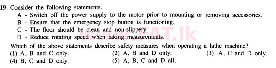 National Syllabus : Advanced Level (A/L) Civil Technology - 2020 October - Paper I (New / Old Syllabus) (English Medium) 19 1