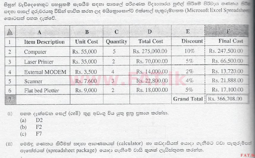 දේශීය විෂය නිර්දේශය : සාමාන්‍ය පෙළ (O/L) තොරතුරු හා සන්නිවේදන තාක්ෂණය (ICT) - 2007 දෙසැම්බර් - ප්‍රශ්න පත්‍රය II (සිංහල මාධ්‍යය) 4 1