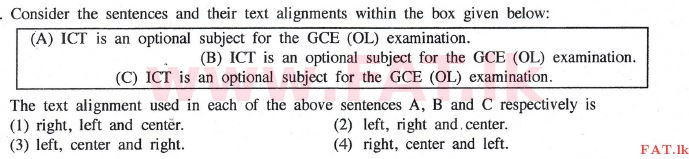 உள்ளூர் பாடத்திட்டம் : சாதாரண நிலை (சா/த) தகவல் தொடர்பாடல் தொழில்நுட்பம் - 2014 டிசம்பர் - தாள்கள் I (English மொழிமூலம்) 12 1