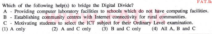 National Syllabus : Ordinary Level (O/L) Information & Communication Technology ICT - 2014 December - Paper I (English Medium) 40 1