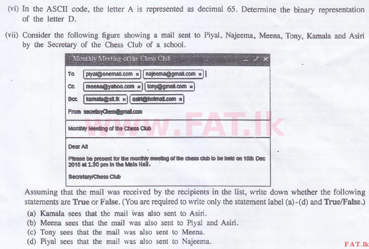 දේශීය විෂය නිර්දේශය : සාමාන්‍ය පෙළ (O/L) තොරතුරු හා සන්නිවේදන තාක්ෂණය (ICT) - 2015 දෙසැම්බර් - ප්‍රශ්න පත්‍රය II (English මාධ්‍යය) 1 2
