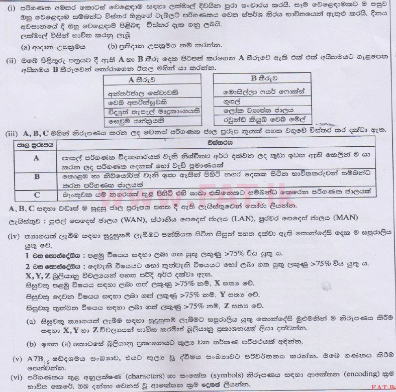 உள்ளூர் பாடத்திட்டம் : சாதாரண நிலை (சா/த) தகவல் தொடர்பாடல் தொழில்நுட்பம் - 2014 டிசம்பர் - தாள்கள் II (සිංහල மொழிமூலம்) 1 1
