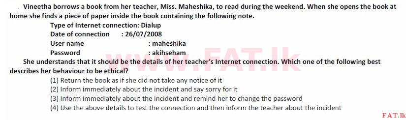 உள்ளூர் பாடத்திட்டம் : சாதாரண நிலை (சா/த) தகவல் தொடர்பாடல் தொழில்நுட்பம் - 2008 டிசம்பர் - தாள்கள் I (English மொழிமூலம்) 34 1
