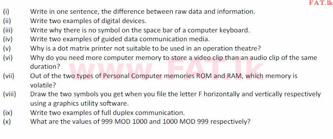 உள்ளூர் பாடத்திட்டம் : சாதாரண நிலை (சா/த) தகவல் தொடர்பாடல் தொழில்நுட்பம் - 2008 டிசம்பர் - தாள்கள் II (English மொழிமூலம்) 1 1