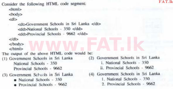 உள்ளூர் பாடத்திட்டம் : சாதாரண நிலை (சா/த) தகவல் தொடர்பாடல் தொழில்நுட்பம் - 2016 டிசம்பர் - தாள்கள் I (English மொழிமூலம்) 19 1