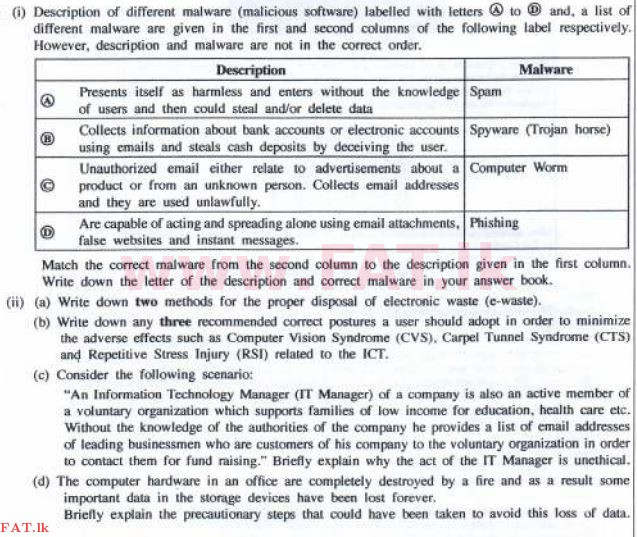 உள்ளூர் பாடத்திட்டம் : சாதாரண நிலை (சா/த) தகவல் தொடர்பாடல் தொழில்நுட்பம் - 2016 டிசம்பர் - தாள்கள் II (English மொழிமூலம்) 2 1