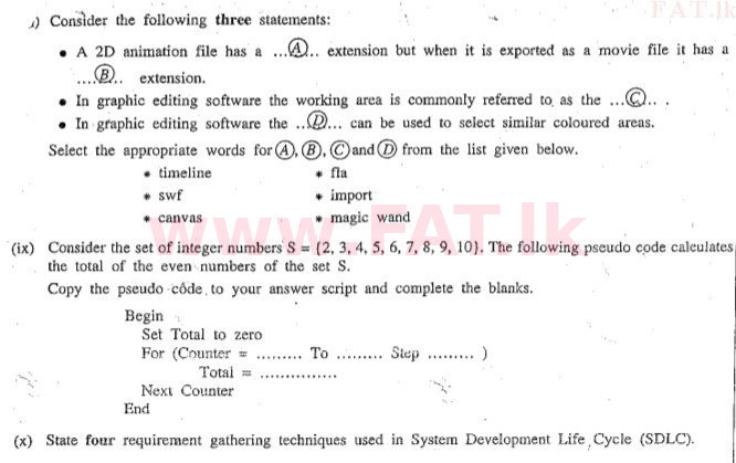 உள்ளூர் பாடத்திட்டம் : சாதாரண நிலை (சா/த) தகவல் தொடர்பாடல் தொழில்நுட்பம் - 2011 டிசம்பர் - தாள்கள் II (English மொழிமூலம்) 1 2