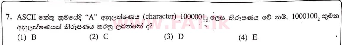 National Syllabus : Ordinary Level (O/L) Information & Communication Technology ICT - 2021 May - Paper I (සිංහල Medium) 7 1