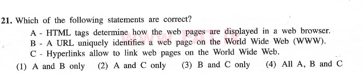 உள்ளூர் பாடத்திட்டம் : சாதாரண நிலை (சா/த) தகவல் தொடர்பாடல் தொழில்நுட்பம் - 2021 மே - தாள்கள் I (English மொழிமூலம்) 21 1