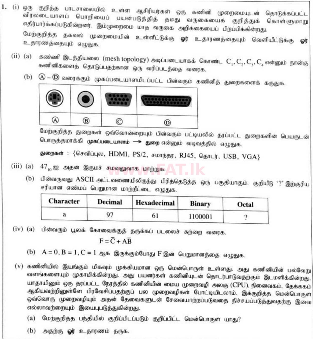 National Syllabus : Ordinary Level (O/L) Information & Communication Technology ICT - 2021 May - Paper II (தமிழ் Medium) 1 1