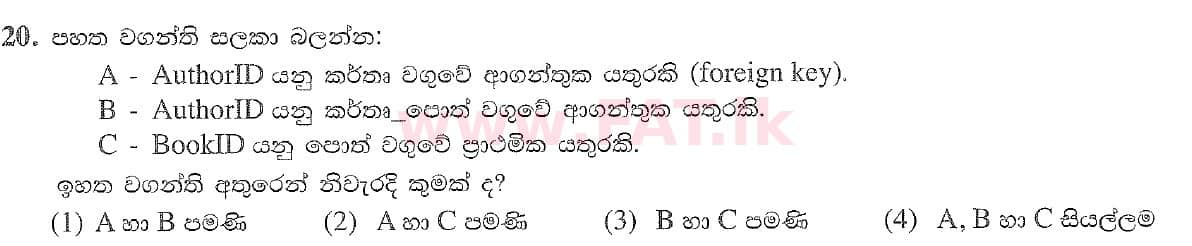 National Syllabus : Ordinary Level (O/L) Information & Communication Technology ICT - 2020 March - Paper I (සිංහල Medium) 20 2