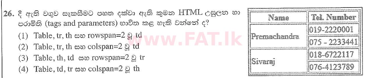 National Syllabus : Ordinary Level (O/L) Information & Communication Technology ICT - 2020 March - Paper I (සිංහල Medium) 26 1