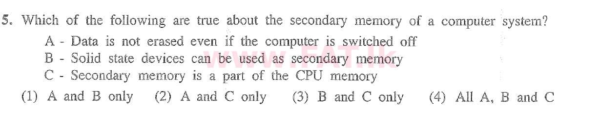 உள்ளூர் பாடத்திட்டம் : சாதாரண நிலை (சா/த) தகவல் தொடர்பாடல் தொழில்நுட்பம் - 2020 மார்ச் - தாள்கள் I (English மொழிமூலம்) 5 1