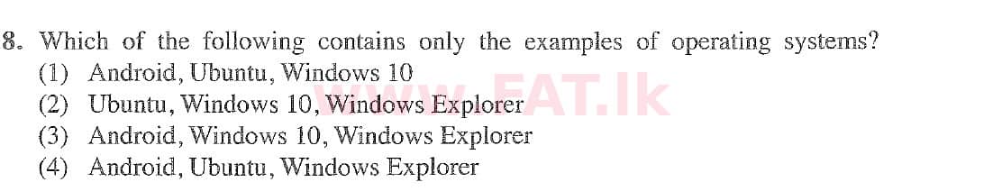 දේශීය විෂය නිර්දේශය : සාමාන්‍ය පෙළ (O/L) තොරතුරු හා සන්නිවේදන තාක්ෂණය (ICT) - 2020 මාර්තු - ප්‍රශ්න පත්‍රය I (English මාධ්‍යය) 8 1