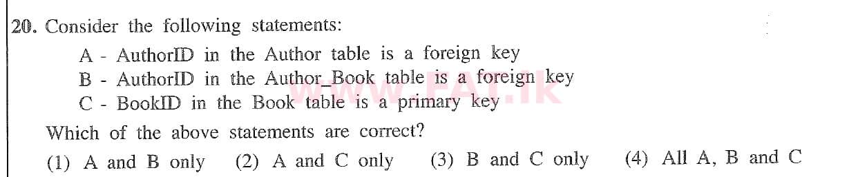 දේශීය විෂය නිර්දේශය : සාමාන්‍ය පෙළ (O/L) තොරතුරු හා සන්නිවේදන තාක්ෂණය (ICT) - 2020 මාර්තු - ප්‍රශ්න පත්‍රය I (English මාධ්‍යය) 20 2
