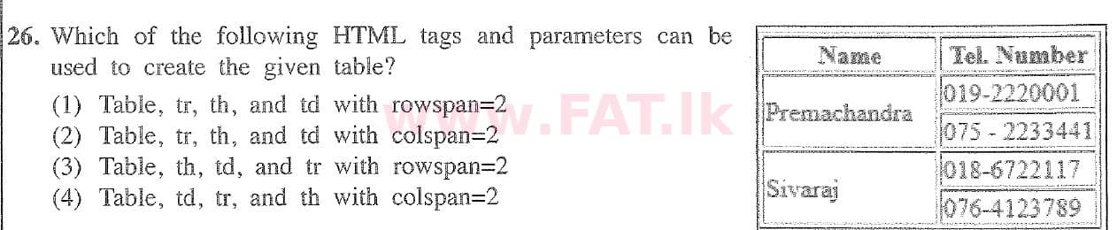 දේශීය විෂය නිර්දේශය : සාමාන්‍ය පෙළ (O/L) තොරතුරු හා සන්නිවේදන තාක්ෂණය (ICT) - 2020 මාර්තු - ප්‍රශ්න පත්‍රය I (English මාධ්‍යය) 26 1