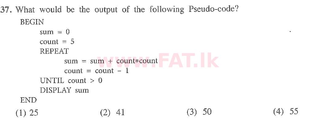 දේශීය විෂය නිර්දේශය : සාමාන්‍ය පෙළ (O/L) තොරතුරු හා සන්නිවේදන තාක්ෂණය (ICT) - 2020 මාර්තු - ප්‍රශ්න පත්‍රය I (English මාධ්‍යය) 37 1