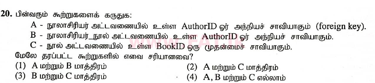 National Syllabus : Ordinary Level (O/L) Information & Communication Technology ICT - 2020 March - Paper I (தமிழ் Medium) 20 2