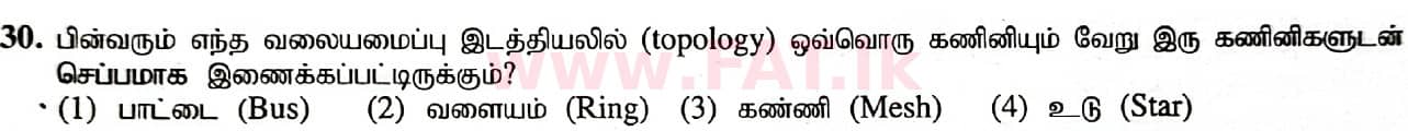 දේශීය විෂය නිර්දේශය : සාමාන්‍ය පෙළ (O/L) තොරතුරු හා සන්නිවේදන තාක්ෂණය (ICT) - 2020 මාර්තු - ප්‍රශ්න පත්‍රය I (தமிழ் මාධ්‍යය) 30 1