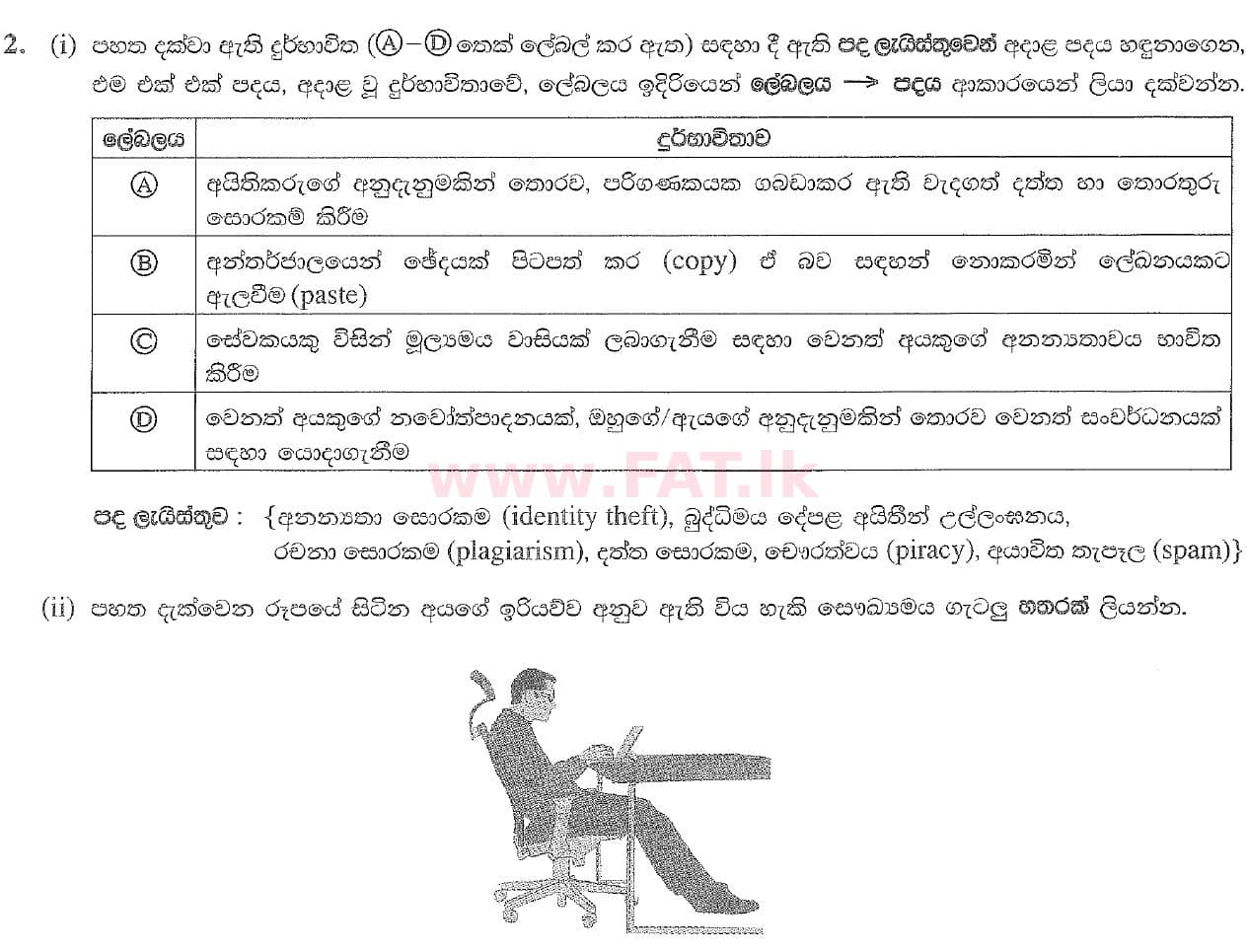National Syllabus : Ordinary Level (O/L) Information & Communication Technology ICT - 2020 March - Paper II (සිංහල Medium) 2 1