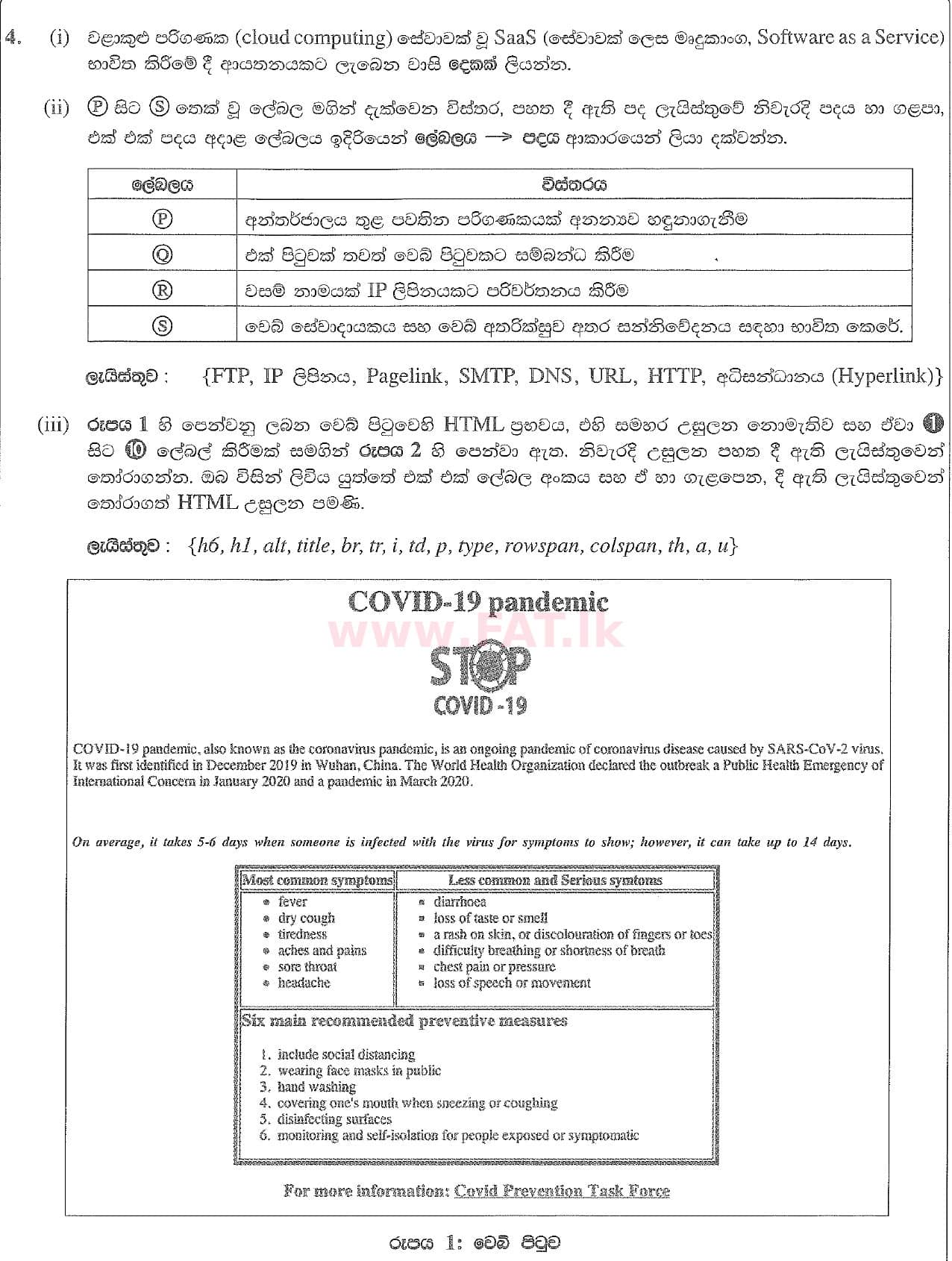 National Syllabus : Ordinary Level (O/L) Information & Communication Technology ICT - 2020 March - Paper II (සිංහල Medium) 4 1