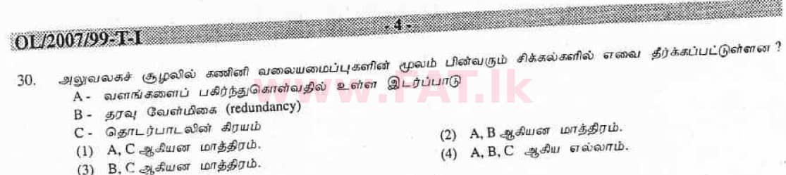 National Syllabus : Ordinary Level (O/L) Information & Communication Technology ICT - 2007 December - Paper I (தமிழ் Medium) 30 1