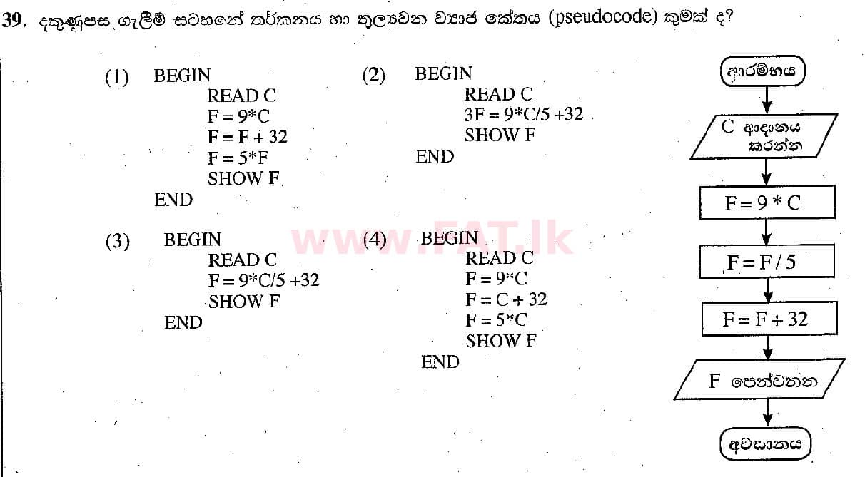 දේශීය විෂය නිර්දේශය : සාමාන්‍ය පෙළ (O/L) තොරතුරු හා සන්නිවේදන තාක්ෂණය (ICT) - 2018 දෙසැම්බර් - ප්‍රශ්න පත්‍රය I (සිංහල මාධ්‍යය) 39 1