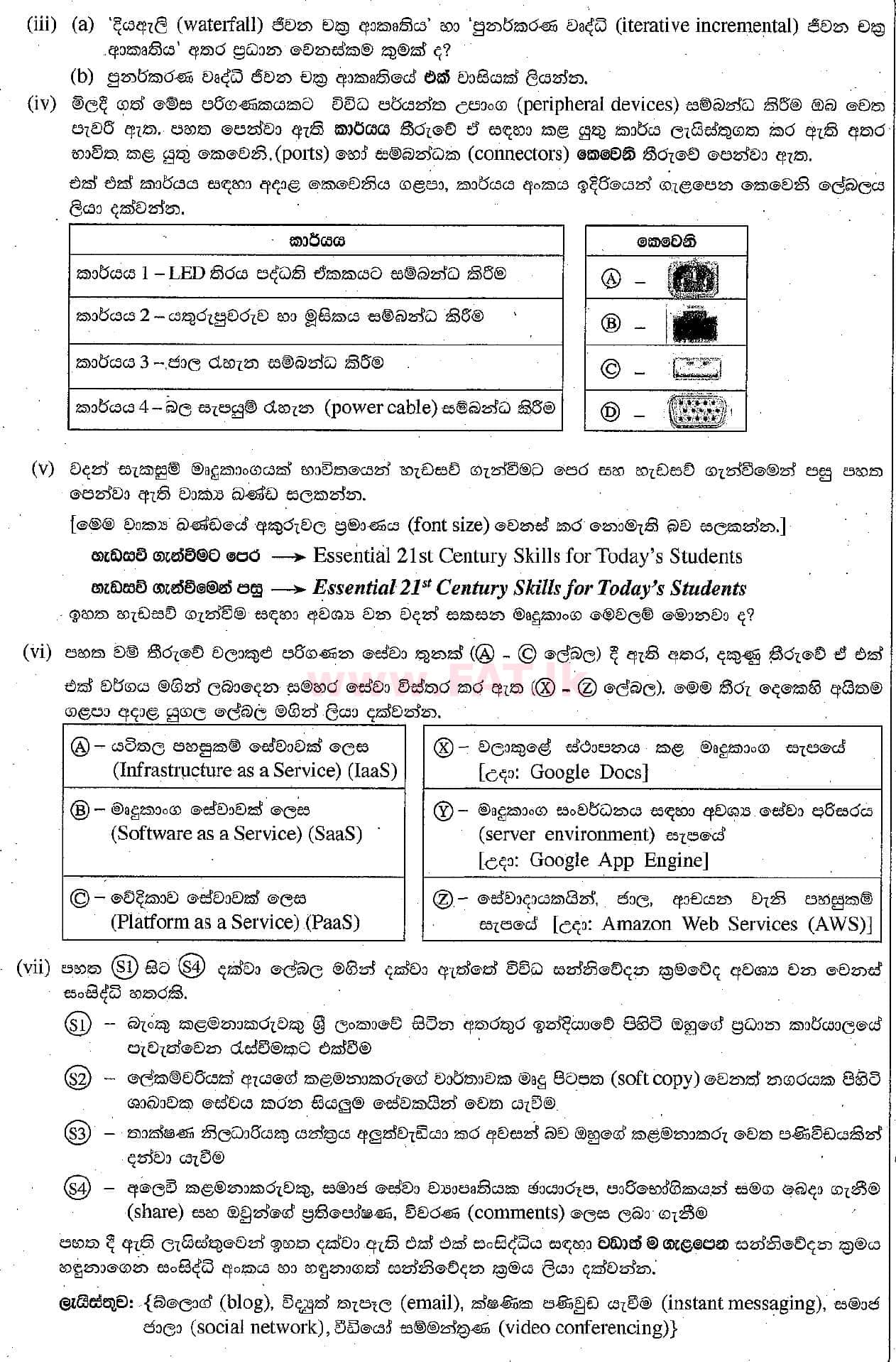 දේශීය විෂය නිර්දේශය : සාමාන්‍ය පෙළ (O/L) තොරතුරු හා සන්නිවේදන තාක්ෂණය (ICT) - 2018 දෙසැම්බර් - ප්‍රශ්න පත්‍රය II (සිංහල මාධ්‍යය) 1 2