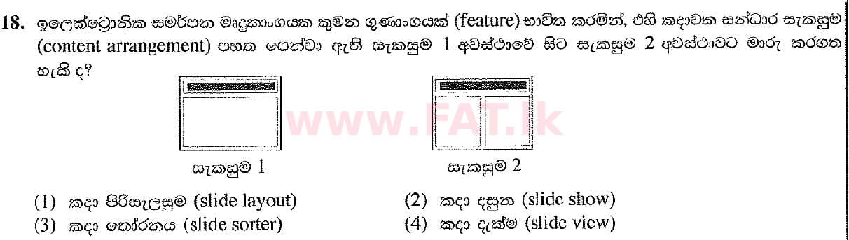 உள்ளூர் பாடத்திட்டம் : சாதாரண நிலை (சா/த) தகவல் தொடர்பாடல் தொழில்நுட்பம் - 2019 டிசம்பர் - தாள்கள் I (සිංහල மொழிமூலம்) 18 1