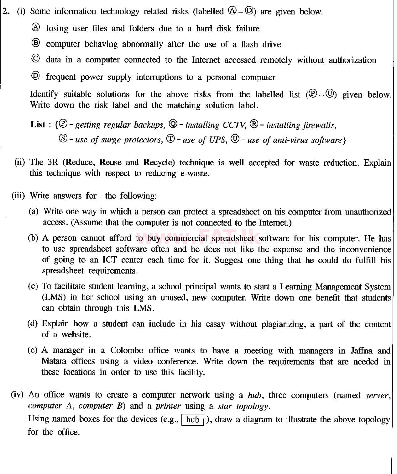 உள்ளூர் பாடத்திட்டம் : சாதாரண நிலை (சா/த) தகவல் தொடர்பாடல் தொழில்நுட்பம் - 2019 டிசம்பர் - தாள்கள் II (English மொழிமூலம்) 2 1