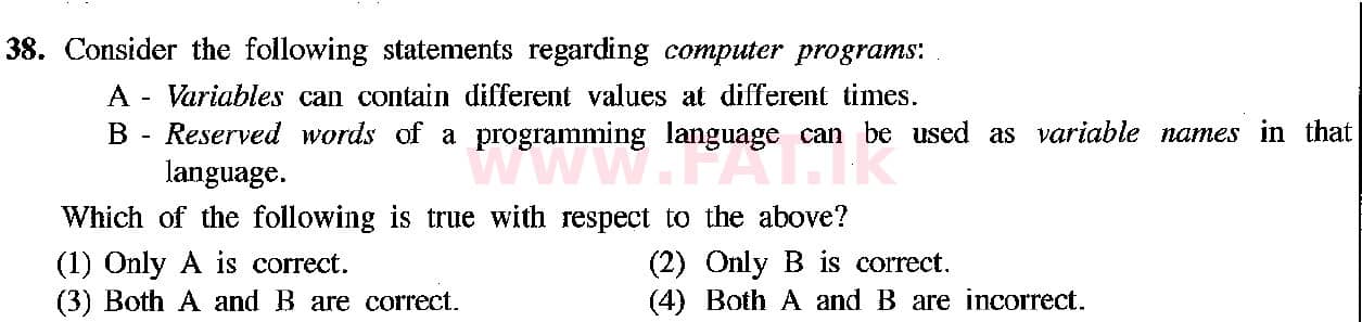 உள்ளூர் பாடத்திட்டம் : சாதாரண நிலை (சா/த) தகவல் தொடர்பாடல் தொழில்நுட்பம் - 2019 டிசம்பர் - தாள்கள் I (English மொழிமூலம்) 38 1
