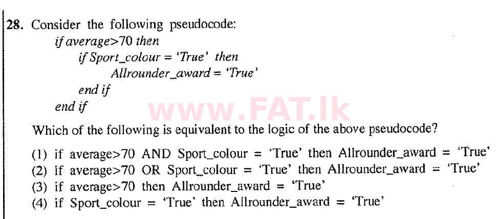 දේශීය විෂය නිර්දේශය : සාමාන්‍ය පෙළ (O/L) තොරතුරු හා සන්නිවේදන තාක්ෂණය (ICT) - 2017 දෙසැම්බර් - ප්‍රශ්න පත්‍රය I (English මාධ්‍යය) 28 1