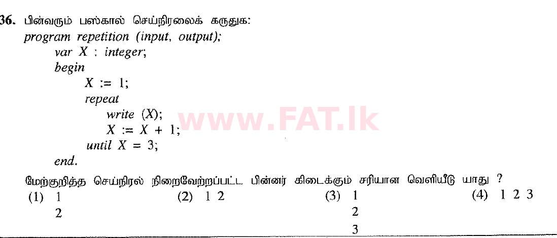 உள்ளூர் பாடத்திட்டம் : சாதாரண நிலை (சா/த) தகவல் தொடர்பாடல் தொழில்நுட்பம் - 2016 டிசம்பர் - தாள்கள் I (தமிழ் மொழிமூலம்) 36 1