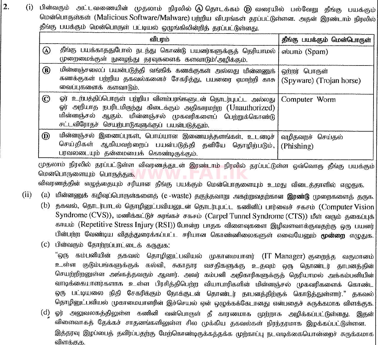දේශීය විෂය නිර්දේශය : සාමාන්‍ය පෙළ (O/L) තොරතුරු හා සන්නිවේදන තාක්ෂණය (ICT) - 2016 දෙසැම්බර් - ප්‍රශ්න පත්‍රය II (தமிழ் මාධ්‍යය) 2 1