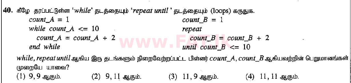 உள்ளூர் பாடத்திட்டம் : சாதாரண நிலை (சா/த) தகவல் தொடர்பாடல் தொழில்நுட்பம் - 2015 டிசம்பர் - தாள்கள் I (தமிழ் மொழிமூலம்) 40 1